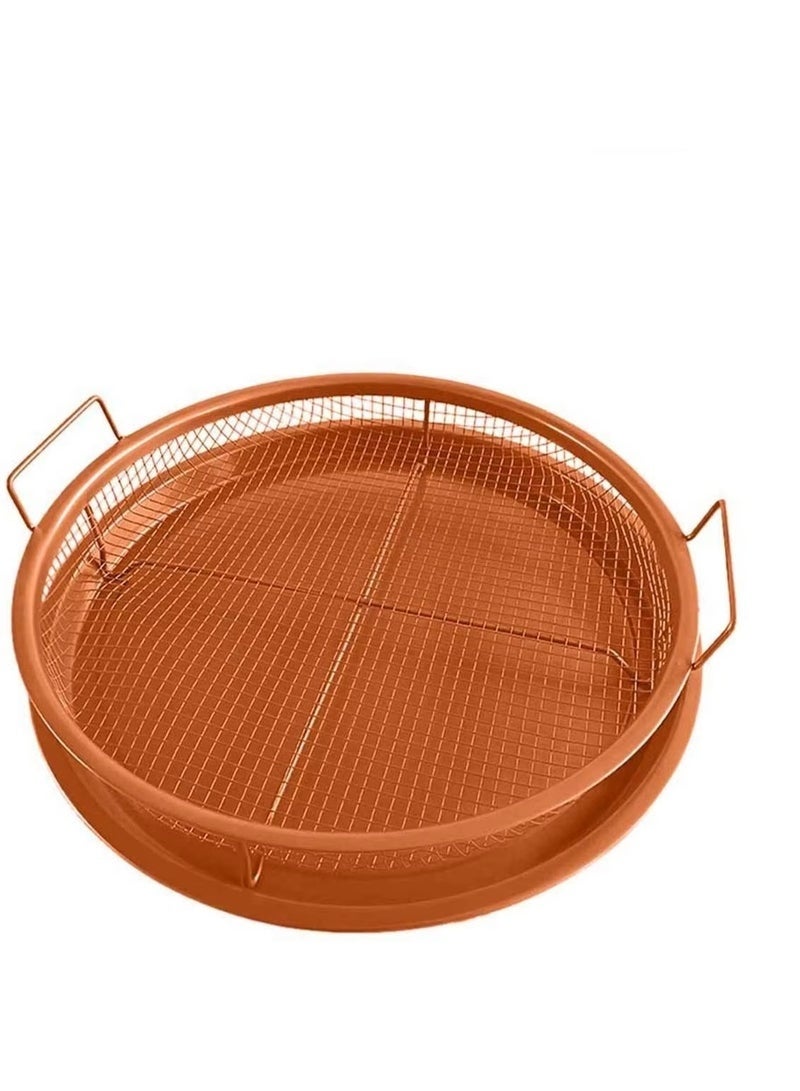 صينية تحمير مكوَّن من سلة شبك مرتفعة وصينية خبز دائرية يمنحك بطاطس وفراخ مقرمشة في الفرن بدون زيت تقريبًا، حيث يدور الهواء الساخن 360 درجة حول الأكل لقرمشة مثالية مع دهون أقل. - Image 1